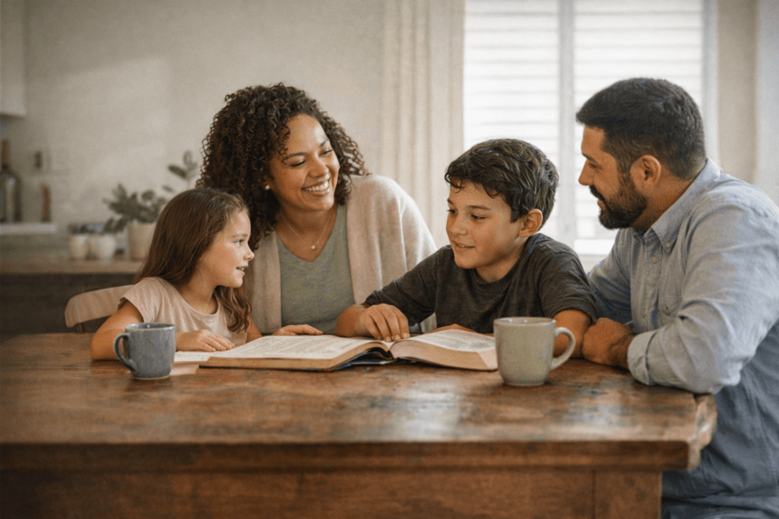 A family gathered for faith formation